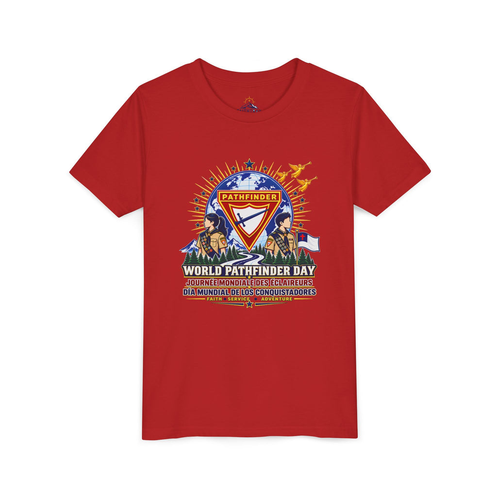 Youth Tee — World Pathfinder Day Badge Graphic (Trilingual)