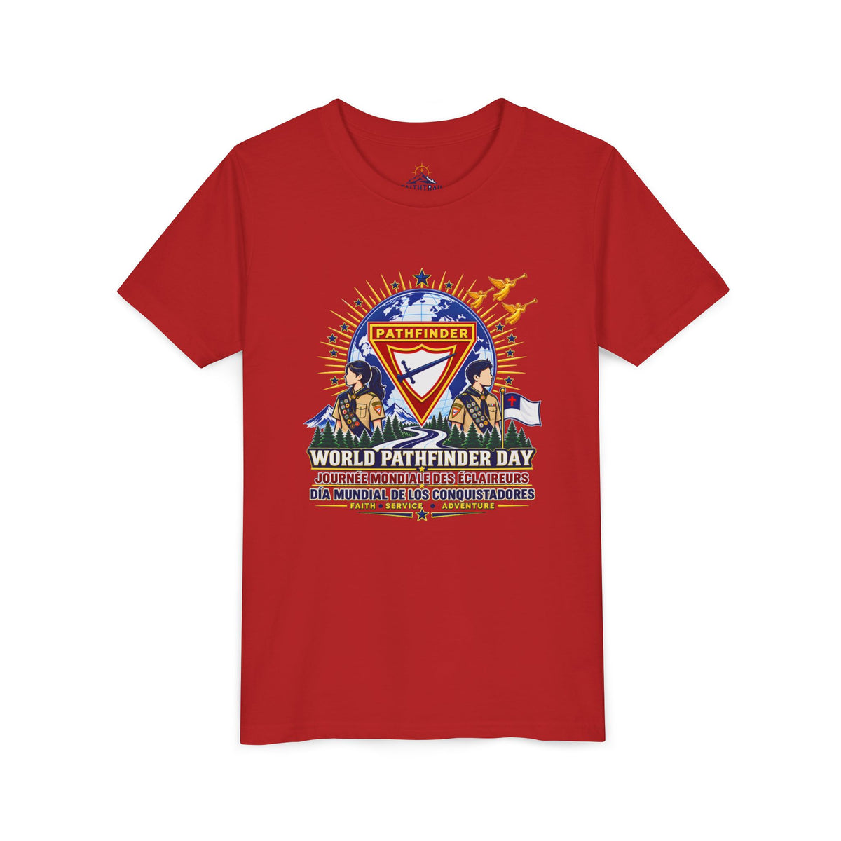Youth Tee — World Pathfinder Day Badge Graphic (Trilingual)
