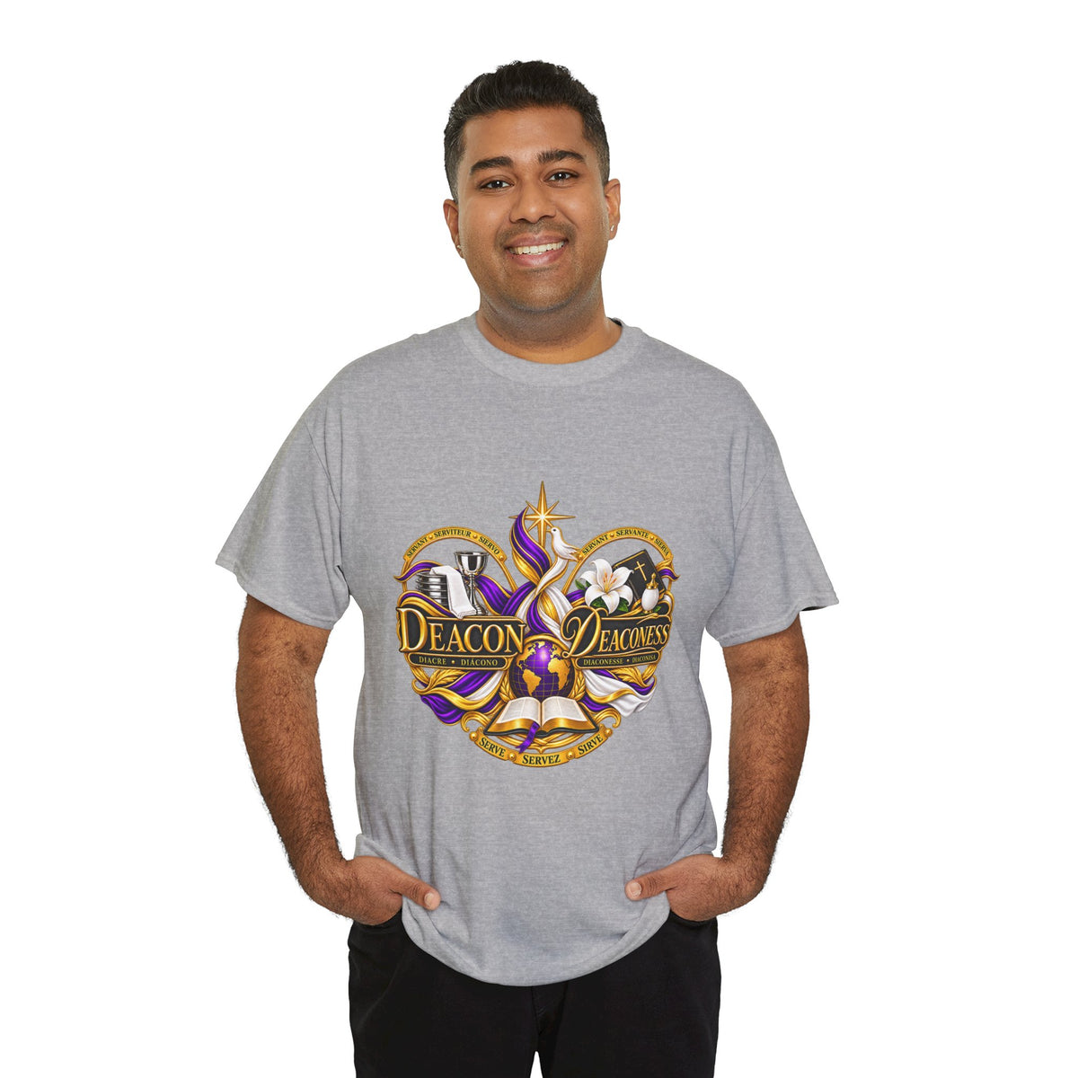 Deacon & Deaconess Heart Logo T-Shirt — Church Ministry Tee (Purple & Gold)