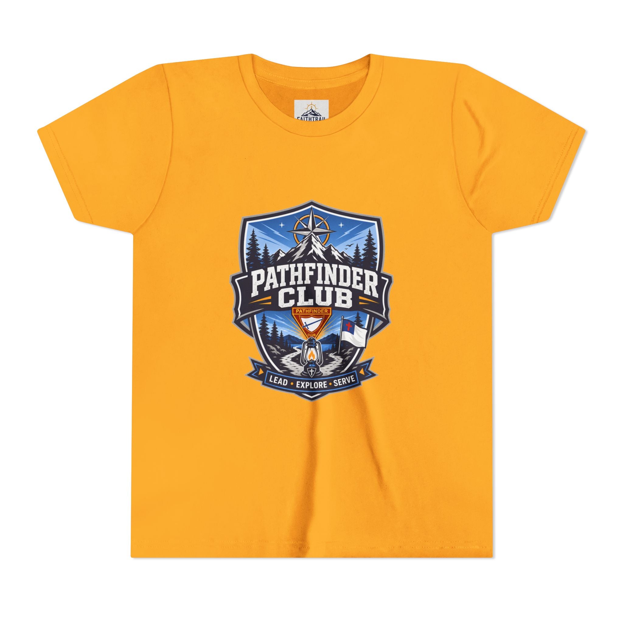 Pathfinder Club Youth T-Shirt | Camping Compass, Campfire, Pine Trees
