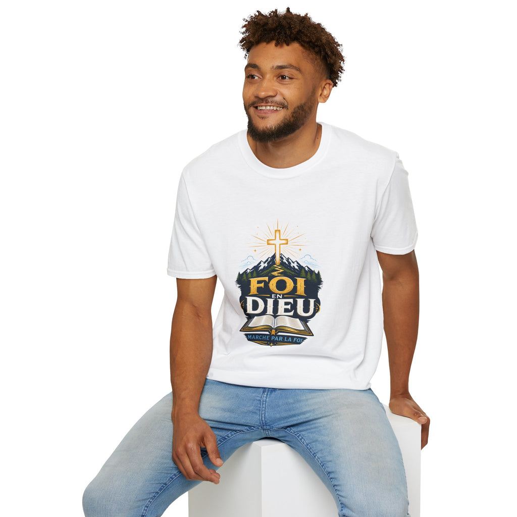 Faith Mountain T‑Shirt — "Foi Dieu" Cross Christian Tee