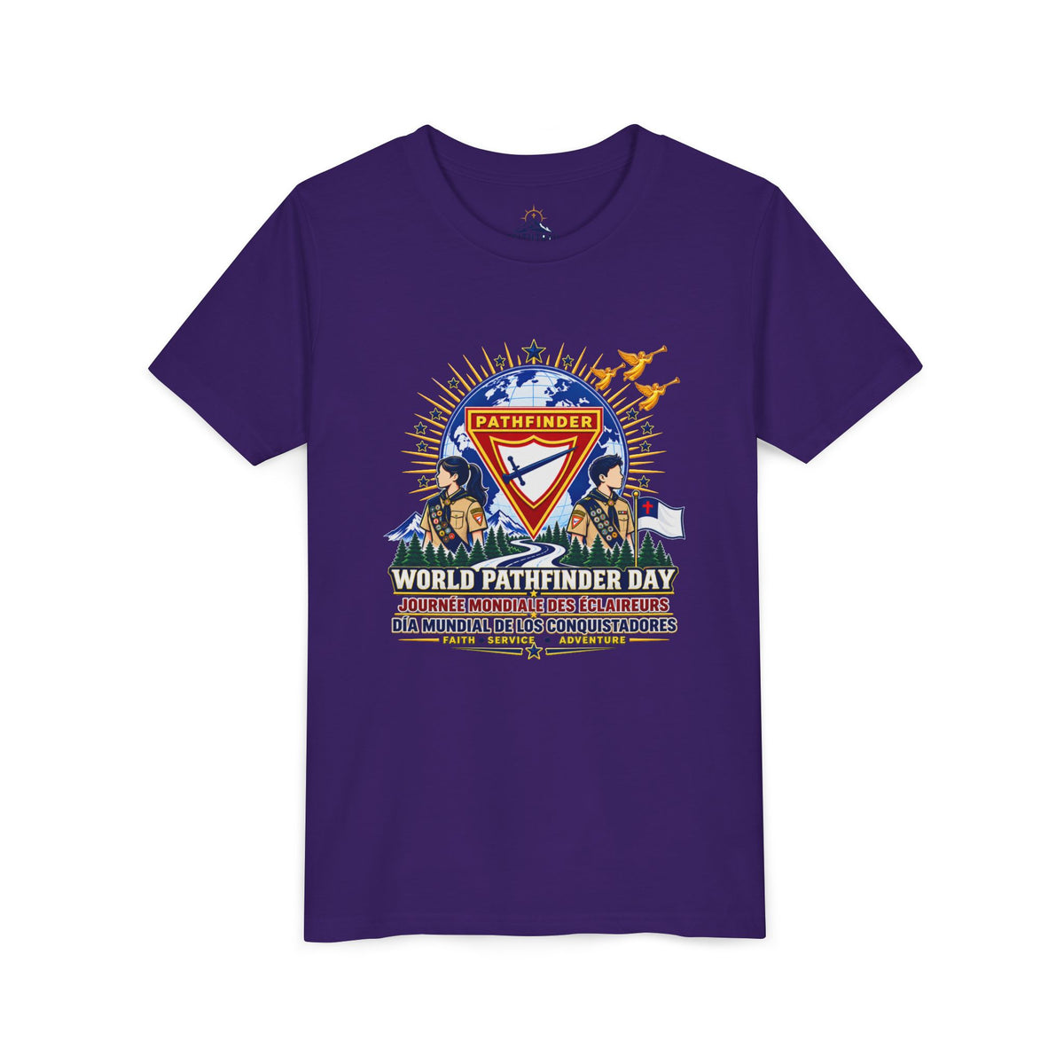 Youth Tee — World Pathfinder Day Badge Graphic (Trilingual)