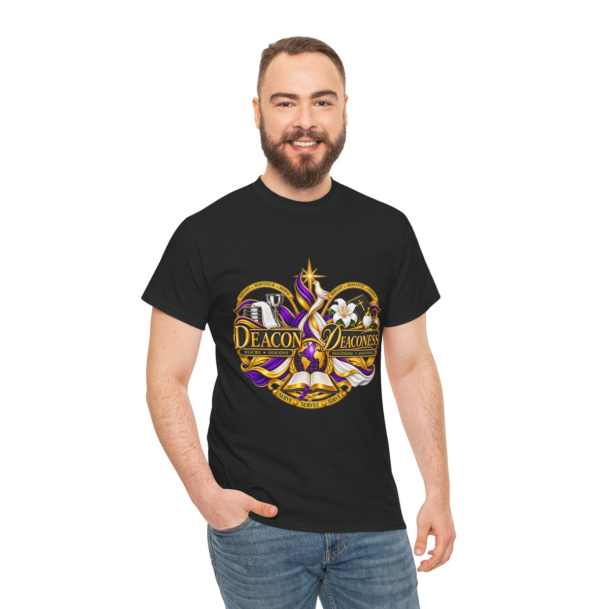 Deacon & Deaconess Heart Logo T-Shirt — Church Ministry Tee (Purple & Gold)