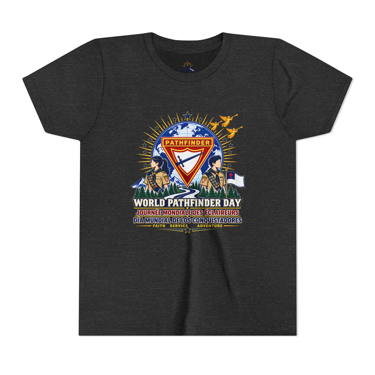 Youth Tee — World Pathfinder Day Badge Graphic (Trilingual)