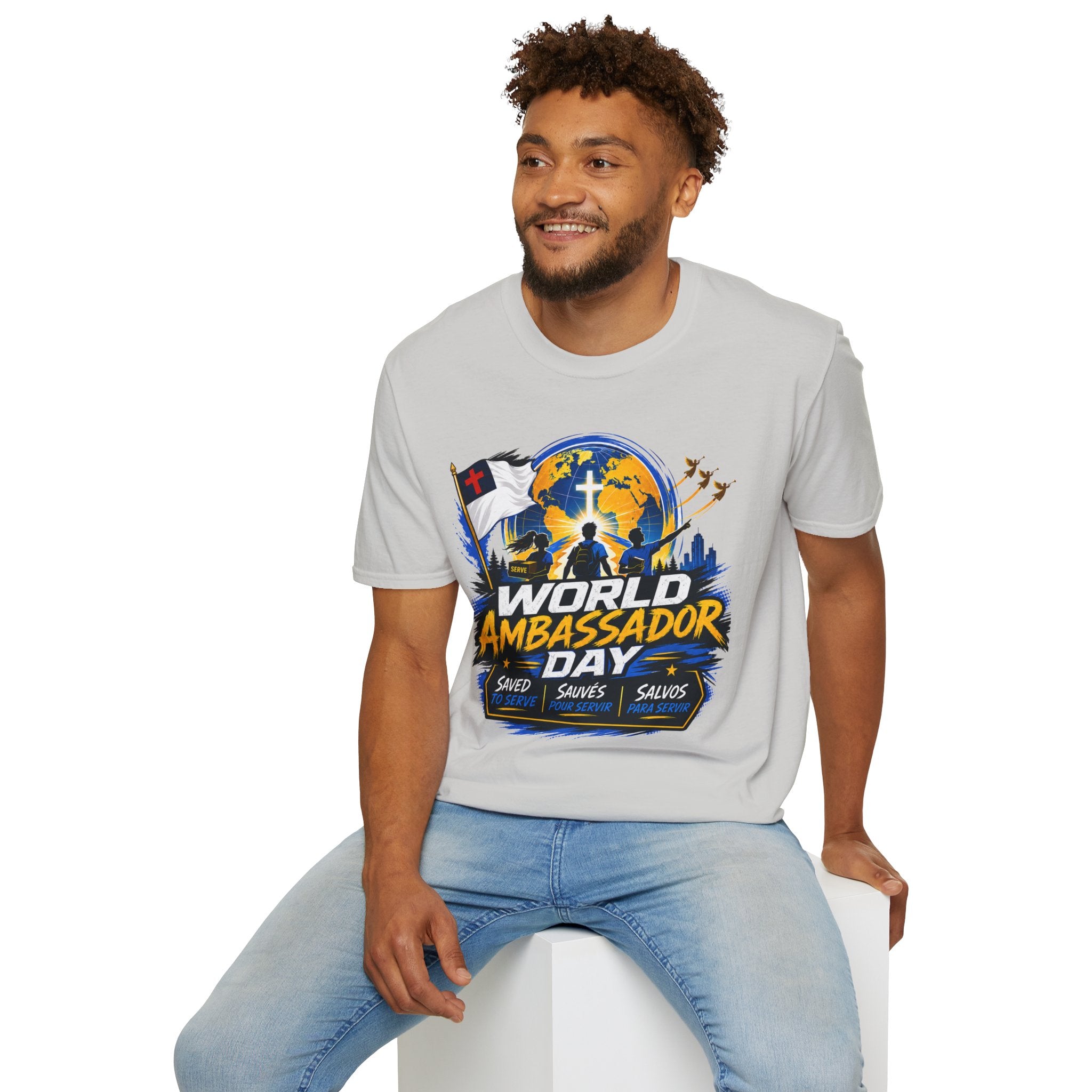 World Ambassador Day Adult Unisex T-Shirt | Christian Faith Cross Globe Design