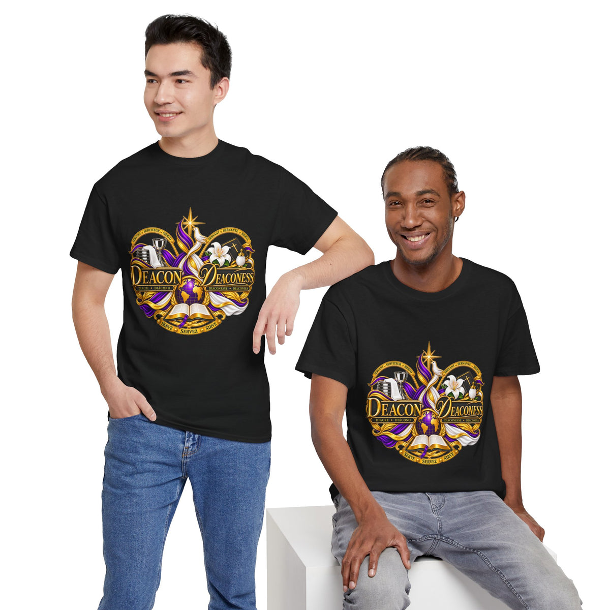 Deacon & Deaconess Heart Logo T-Shirt — Church Ministry Tee (Purple & Gold)