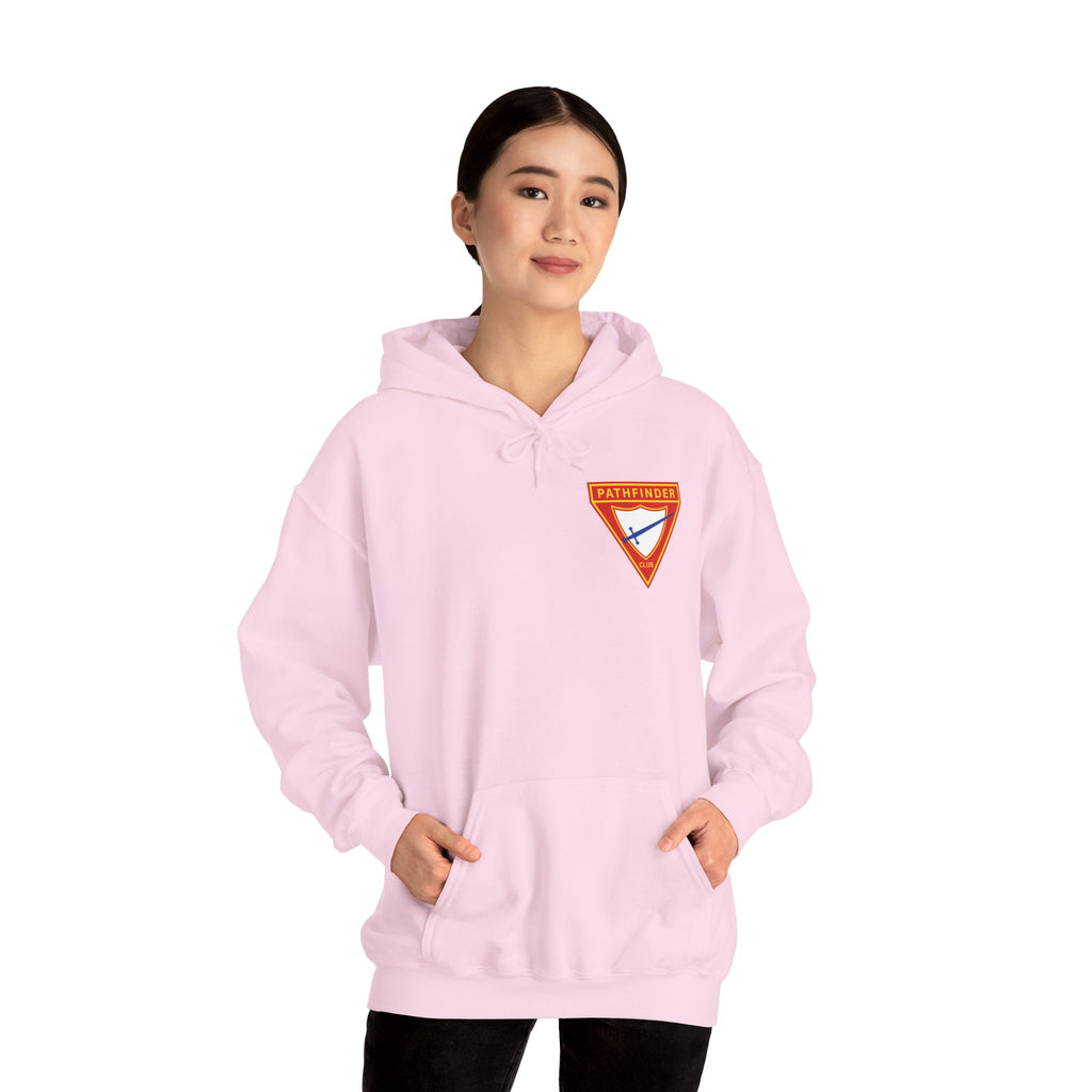 Pathfinder Club Hoodie — Vintage Triangle Patch Logo Hooded Sweatshirt