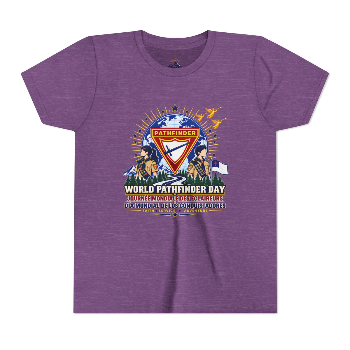 Youth Tee — World Pathfinder Day Badge Graphic (Trilingual)