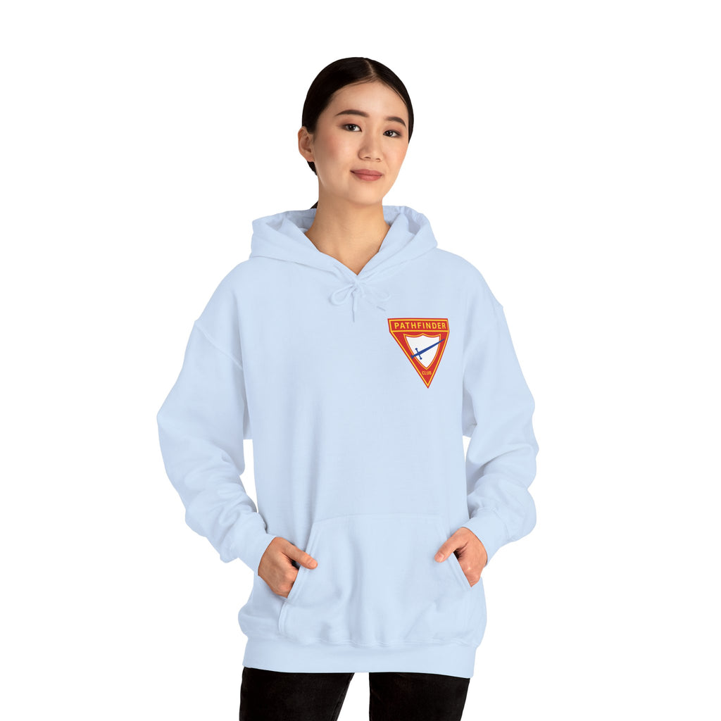 Pathfinder Club Hoodie — Vintage Triangle Patch Logo Hooded Sweatshirt