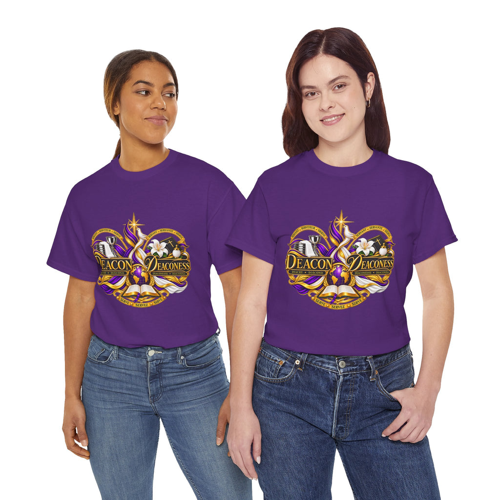 Deacon & Deaconess Heart Logo T-Shirt — Church Ministry Tee (Purple & Gold)