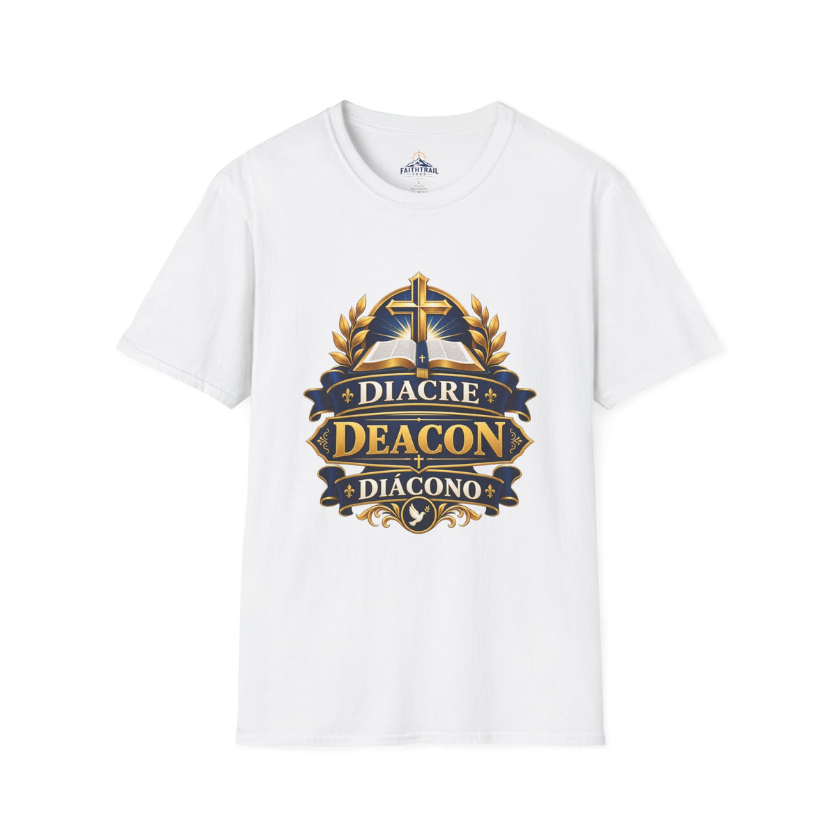 Deacon Faith T-Shirt — 'Diacre' Church Cross & Bible Emblem