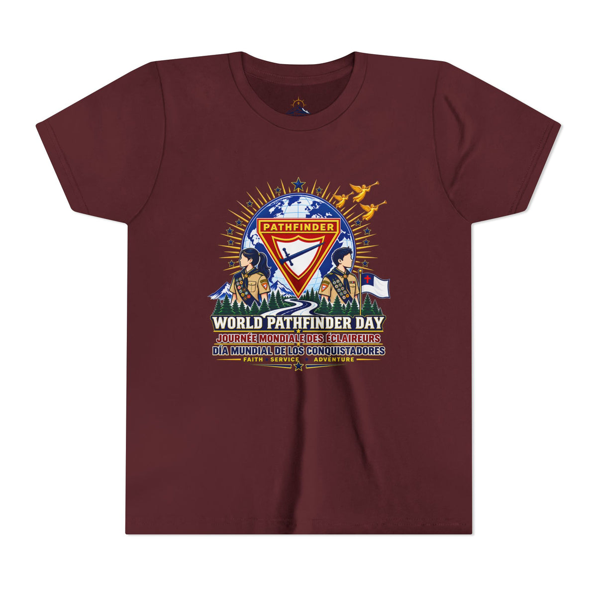 Youth Tee — World Pathfinder Day Badge Graphic (Trilingual)