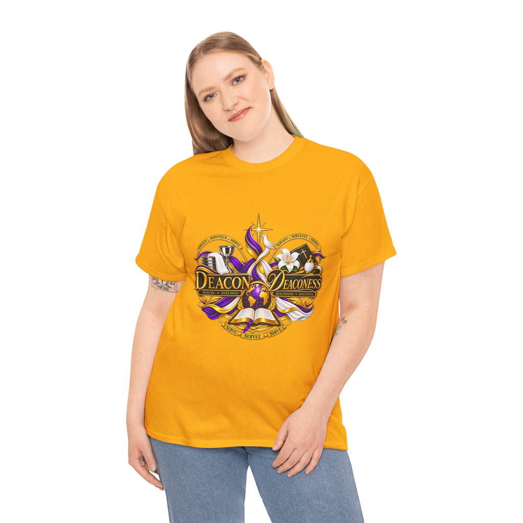 Deacon & Deaconess Heart Logo T-Shirt — Church Ministry Tee (Purple & Gold)