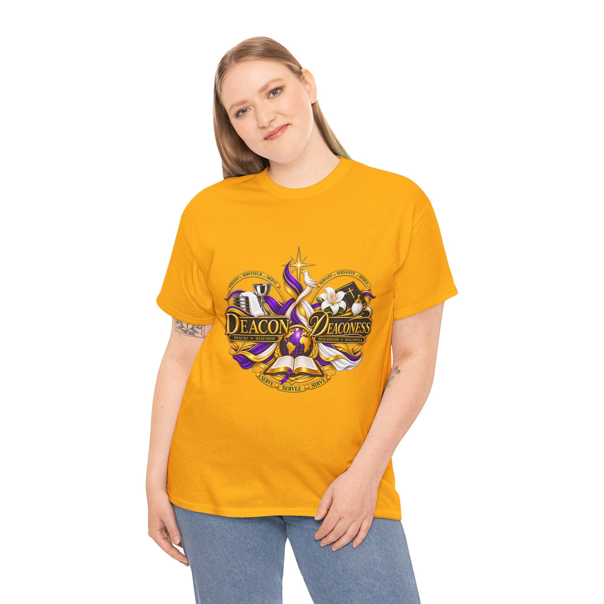 Deacon & Deaconess Heart Logo T-Shirt — Church Ministry Tee (Purple & Gold)