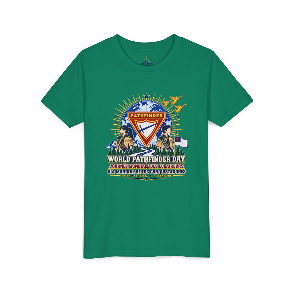 Youth Tee — World Pathfinder Day Badge Graphic (Trilingual)