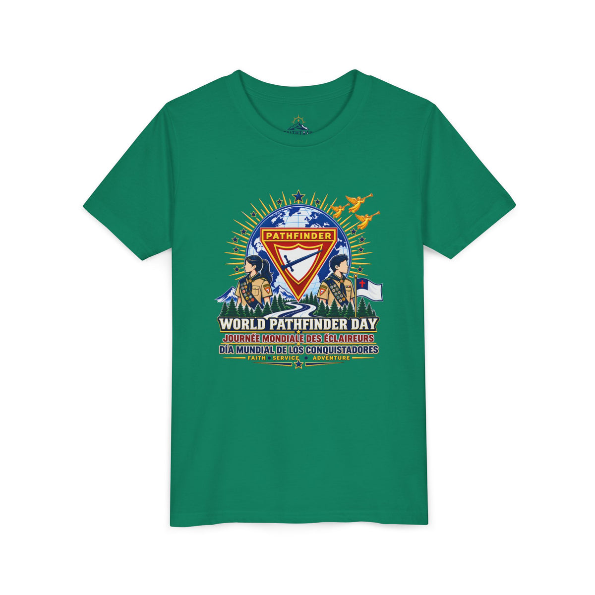 Youth Tee — World Pathfinder Day Badge Graphic (Trilingual)