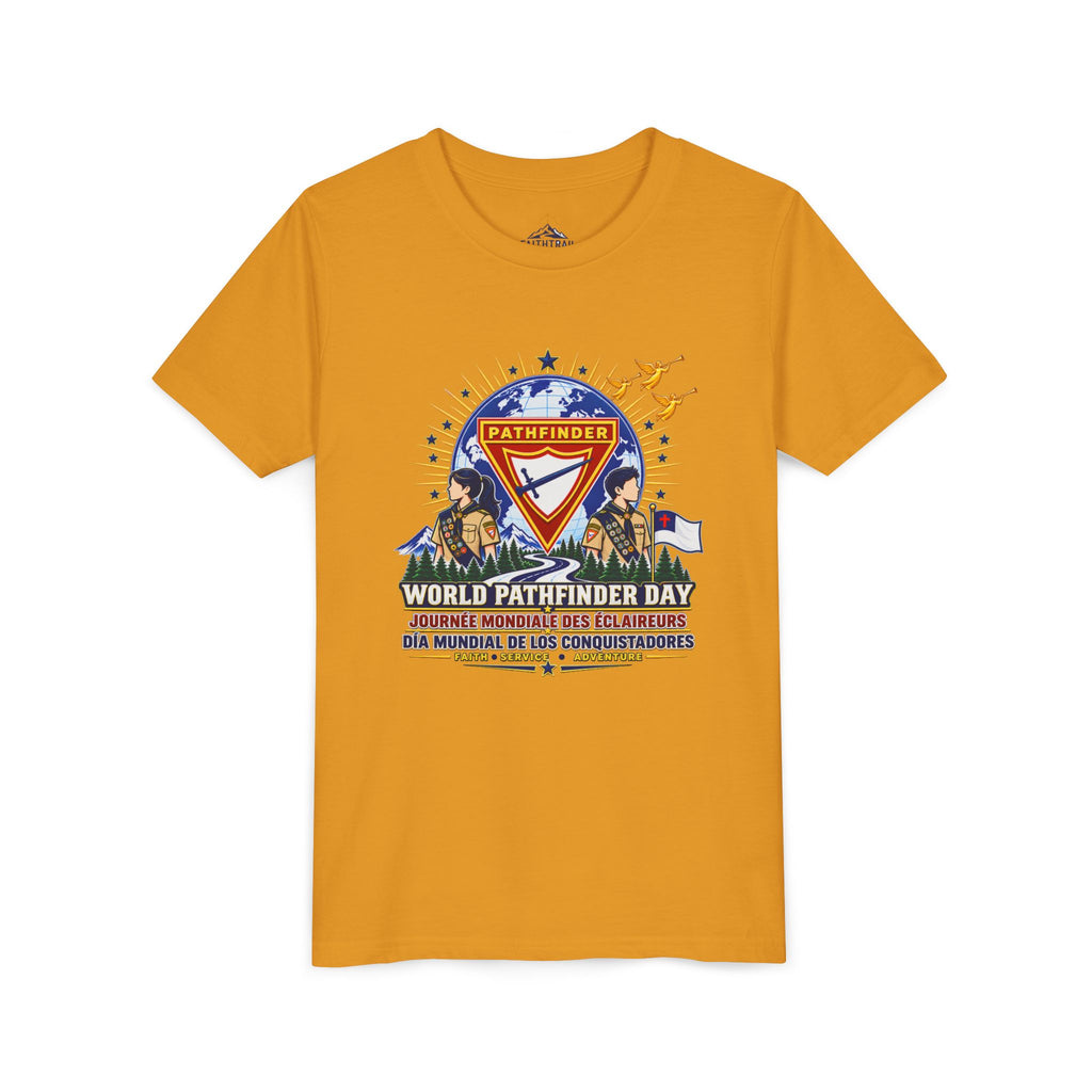 Youth Tee — World Pathfinder Day Badge Graphic (Trilingual)