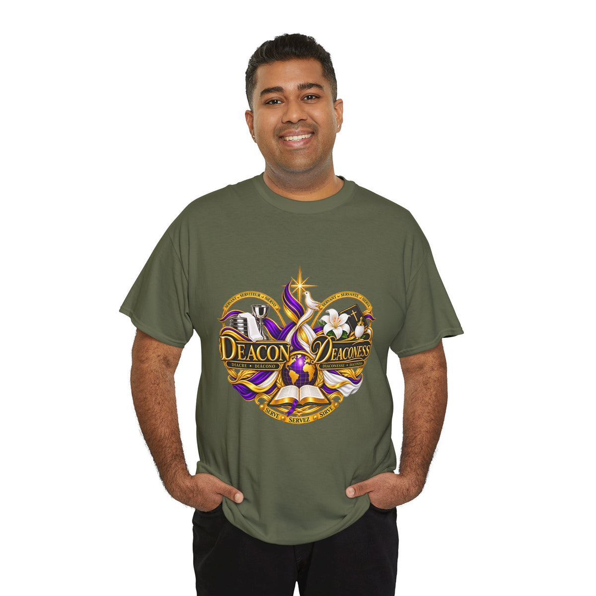 Deacon & Deaconess Heart Logo T-Shirt — Church Ministry Tee (Purple & Gold)