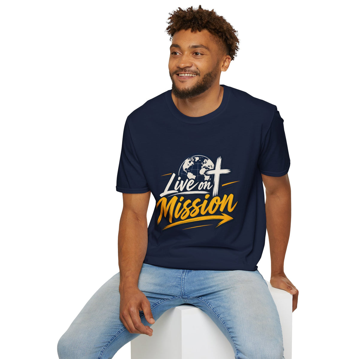 Live on Mission T-Shirt — Inspirational Christian Faith Tee with Globe & Cross Design