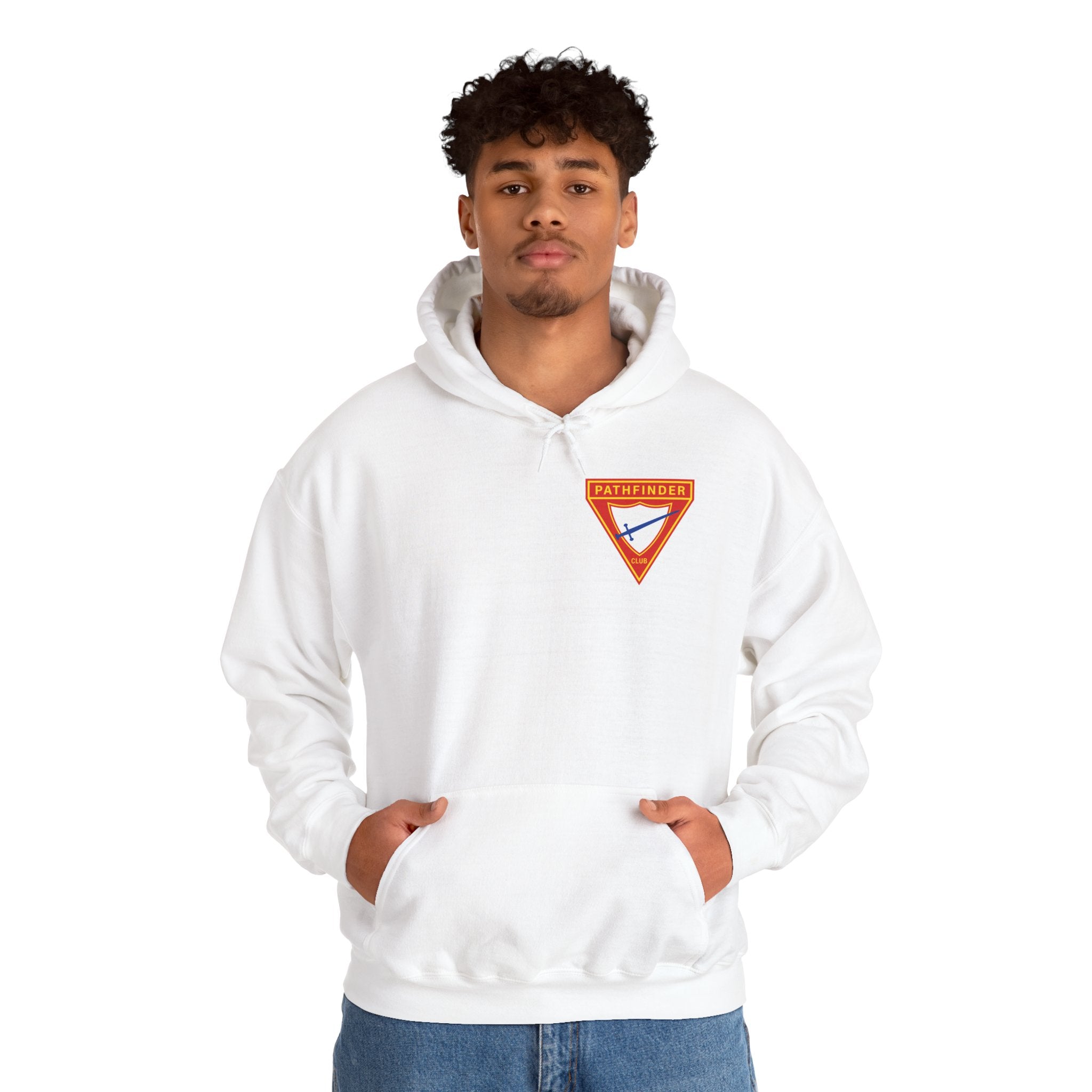 Pathfinder Club Hoodie — Vintage Triangle Patch Logo Hooded Sweatshirt