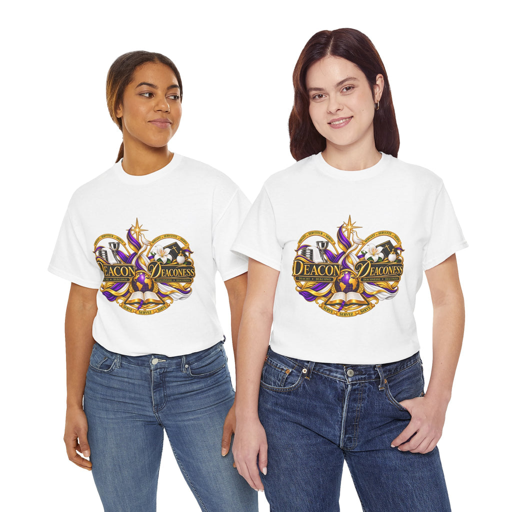 Deacon & Deaconess Heart Logo T-Shirt — Church Ministry Tee (Purple & Gold)