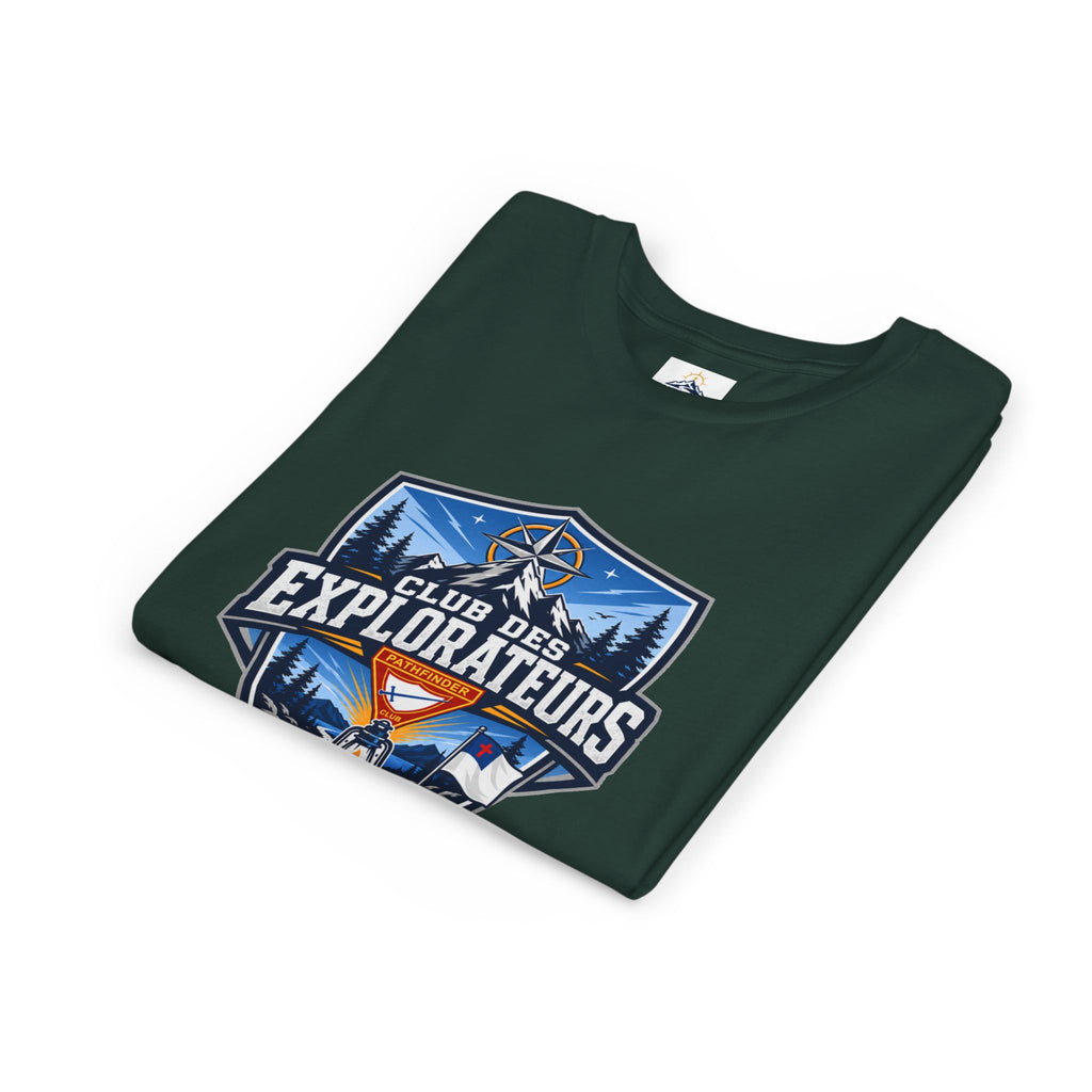Explorateurs T-shirt pour les jeunes | Compas de camping, feu de camp, pins