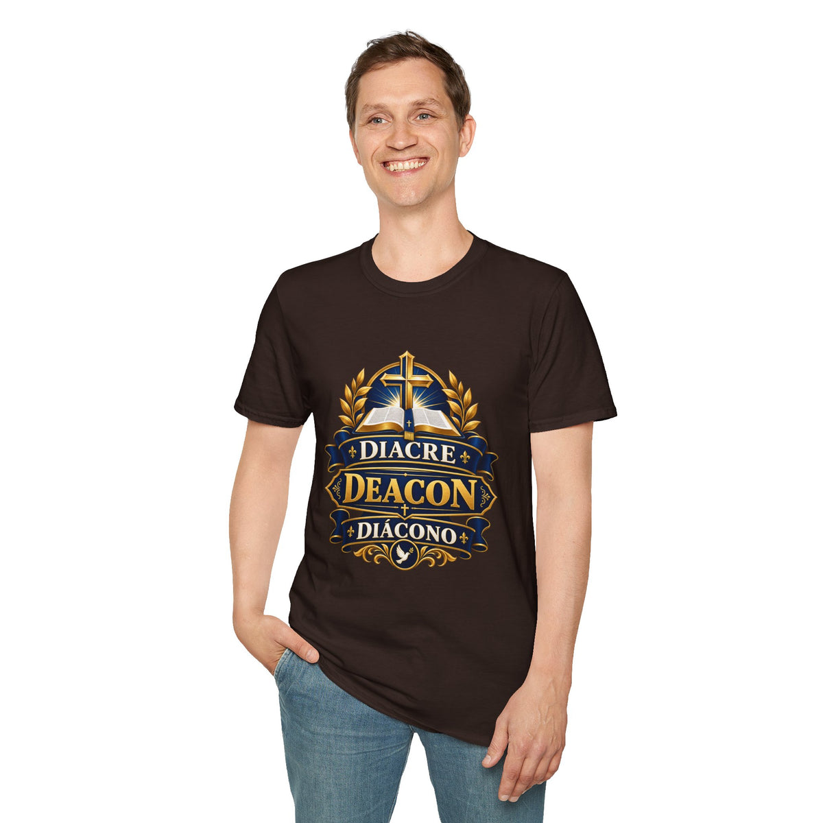 Deacon Faith T-Shirt — 'Diacre' Church Cross & Bible Emblem
