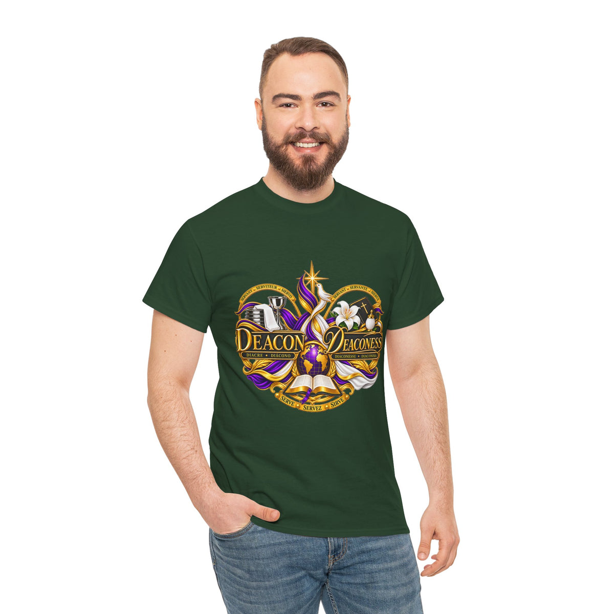 Deacon & Deaconess Heart Logo T-Shirt — Church Ministry Tee (Purple & Gold)