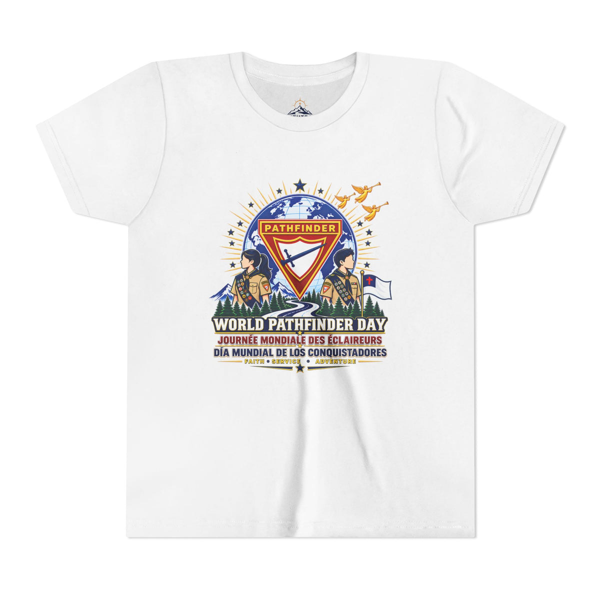 Youth Tee — World Pathfinder Day Badge Graphic (Trilingual)