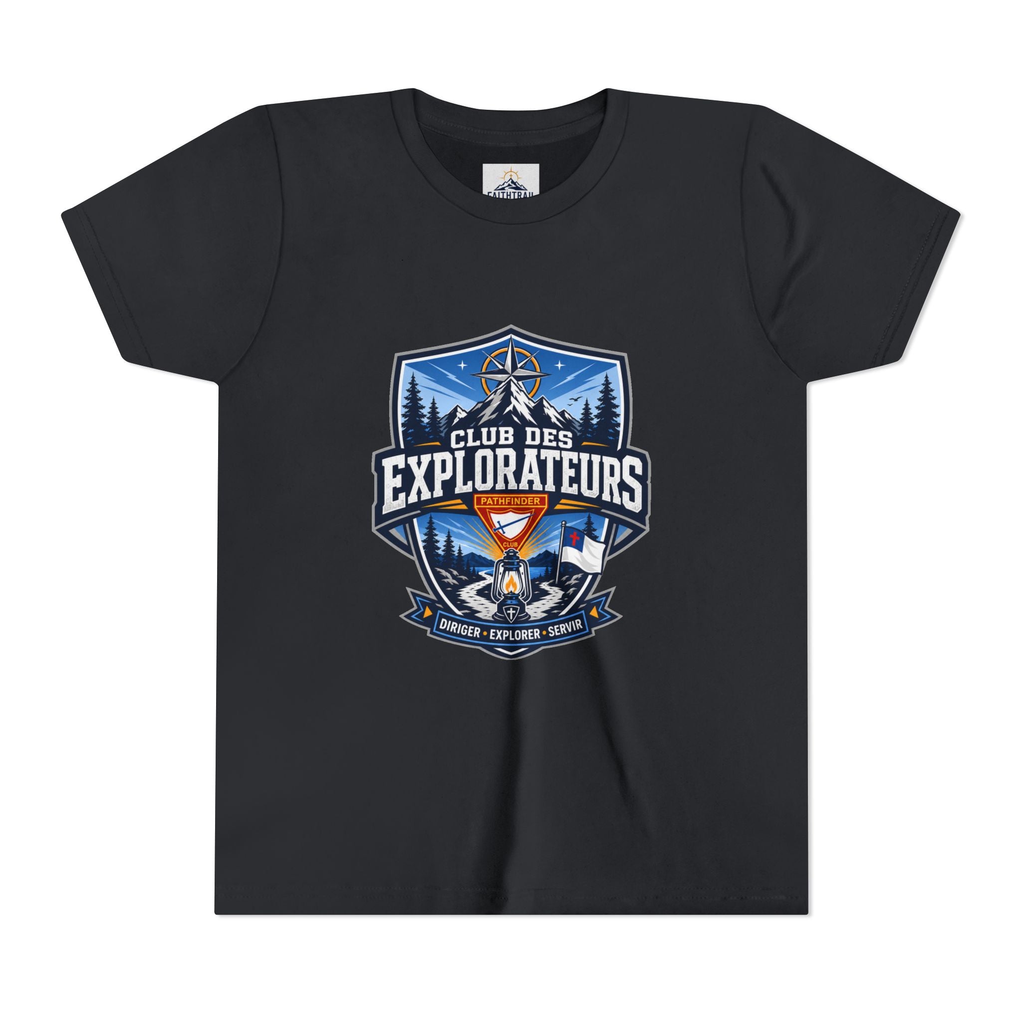Explorateurs T-shirt pour les jeunes | Compas de camping, feu de camp, pins