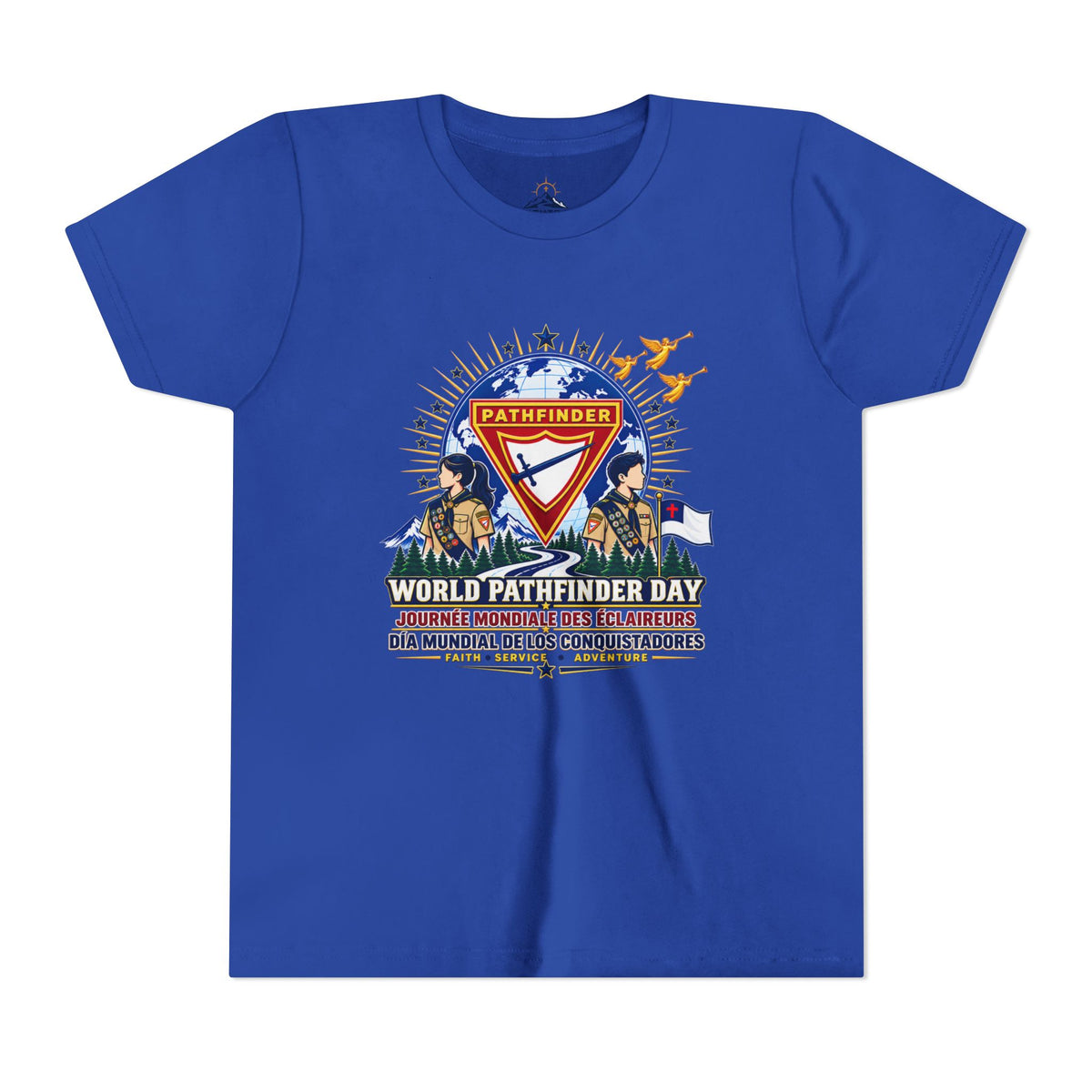 Youth Tee — World Pathfinder Day Badge Graphic (Trilingual)
