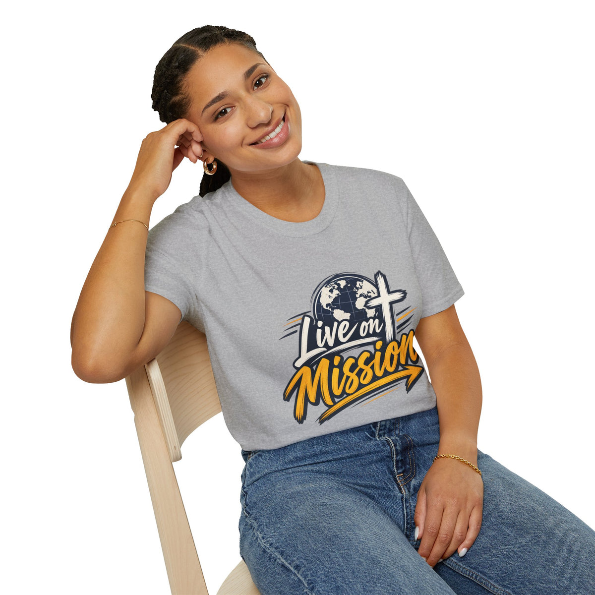 Live on Mission T-Shirt — Inspirational Christian Faith Tee with Globe & Cross Design