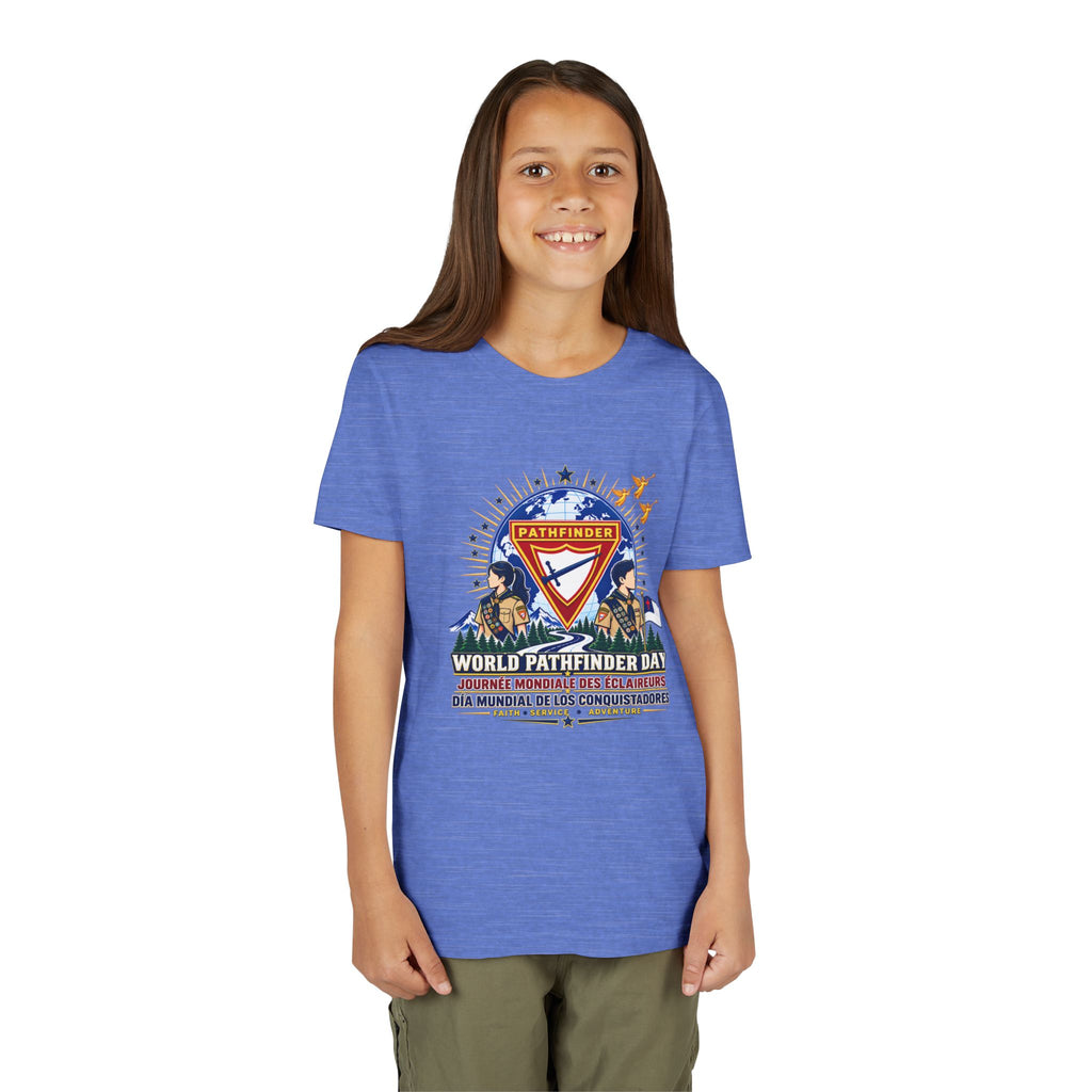 Youth Tee — World Pathfinder Day Badge Graphic (Trilingual)