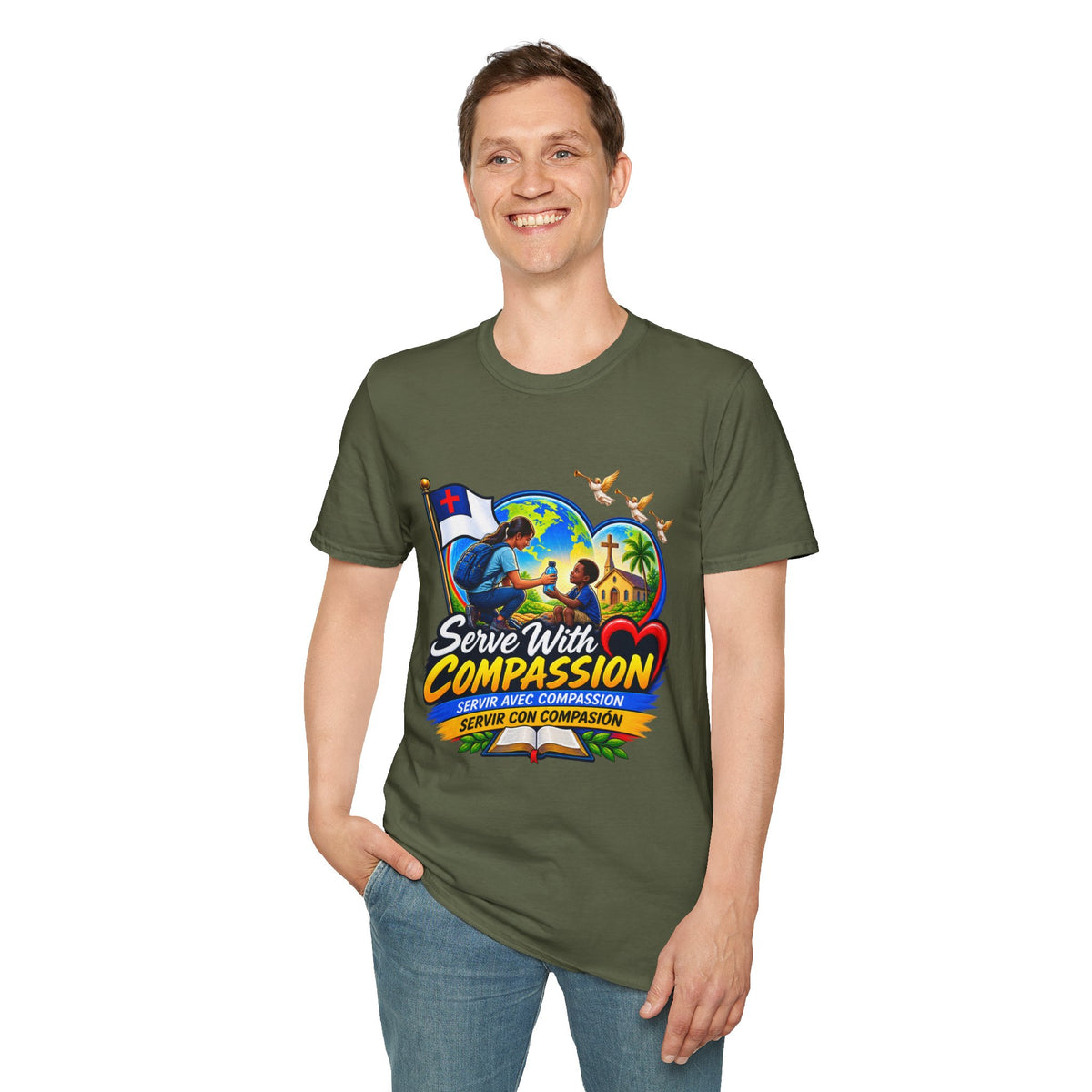 Serve With Compassion T-Shirt — Christian Faith-Based Volunteer Tee