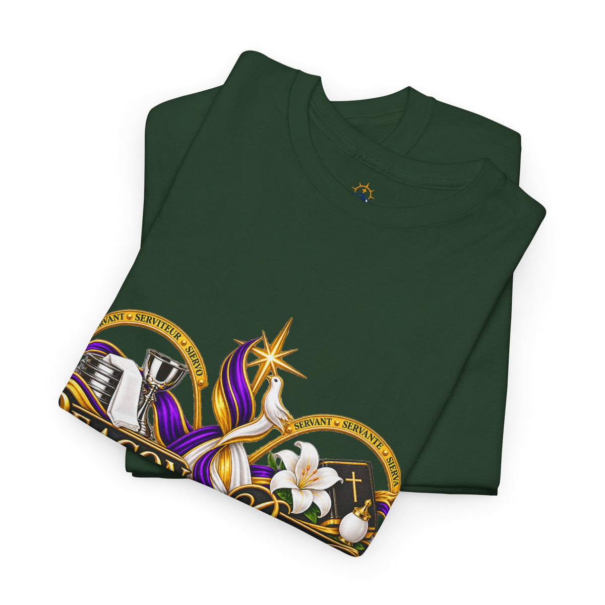 Deacon & Deaconess Heart Logo T-Shirt — Church Ministry Tee (Purple & Gold)