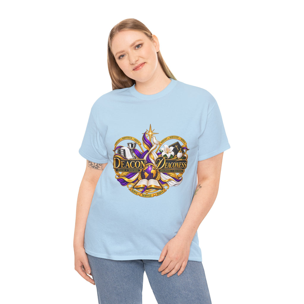 Deacon & Deaconess Heart Logo T-Shirt — Church Ministry Tee (Purple & Gold)