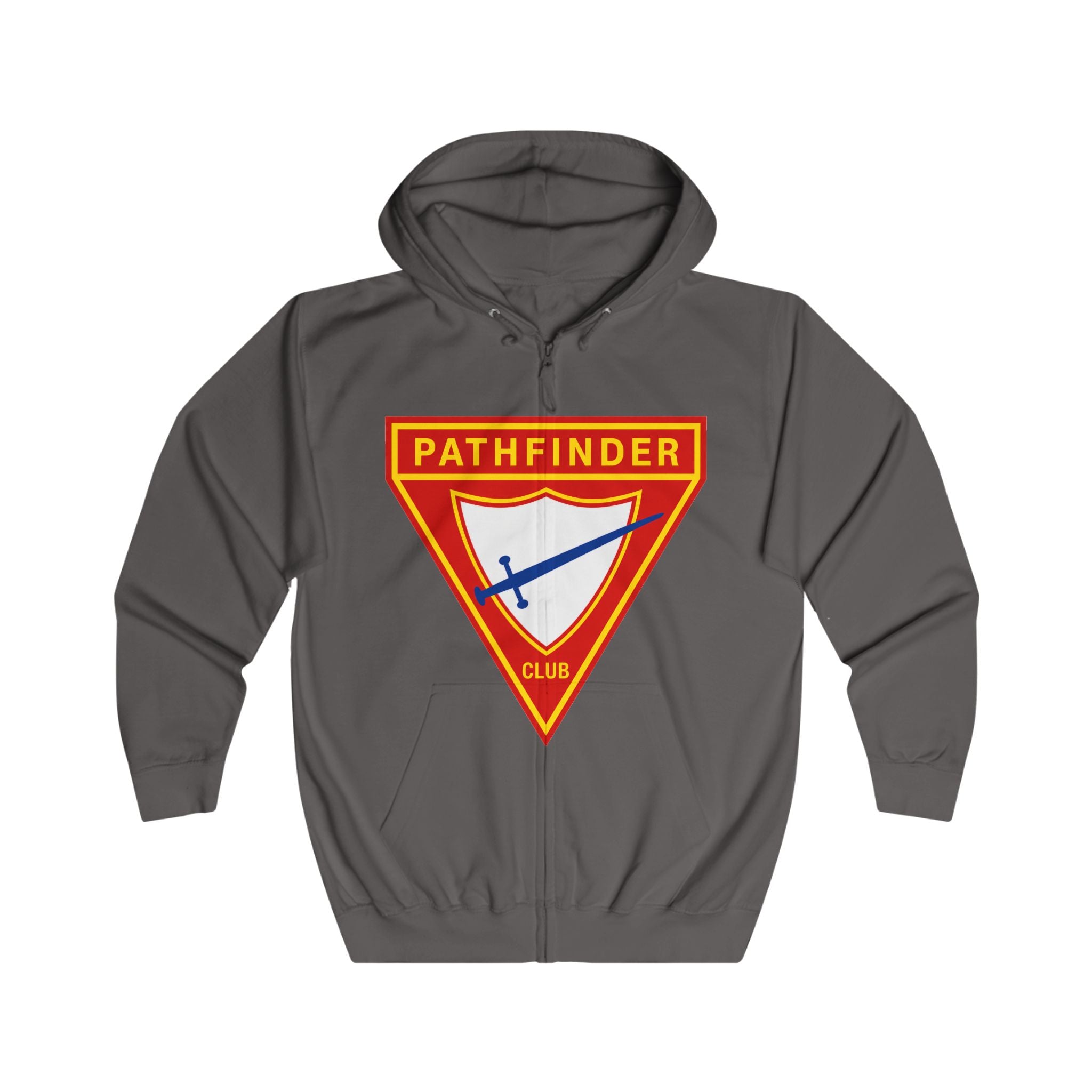 Pathfinder Club Zip Hoodie – Retro Shield Logo Hoodie