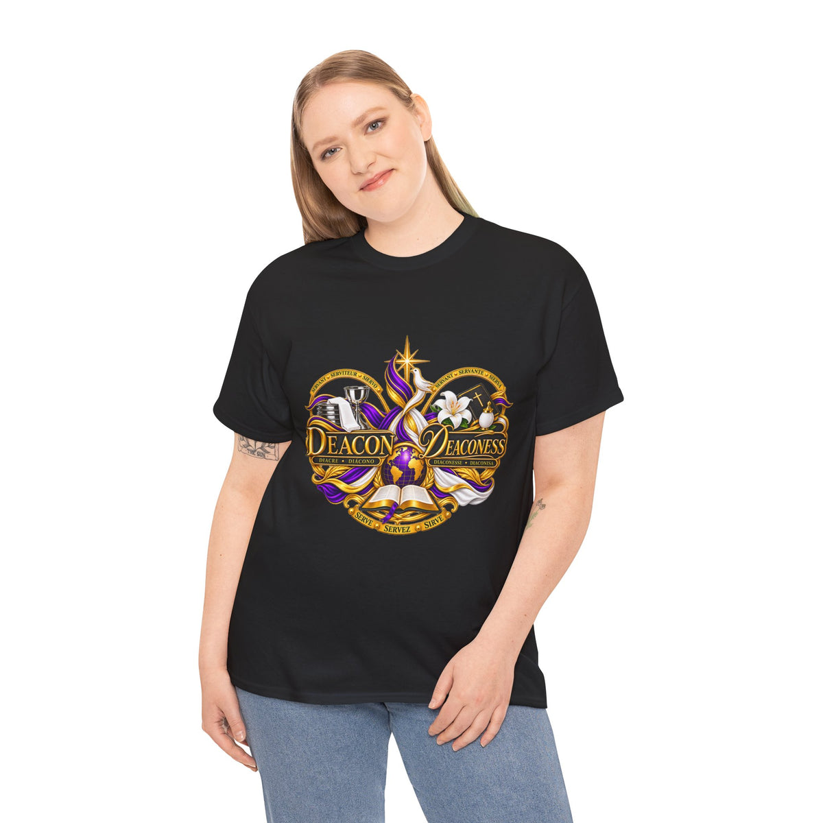 Deacon & Deaconess Heart Logo T-Shirt — Church Ministry Tee (Purple & Gold)