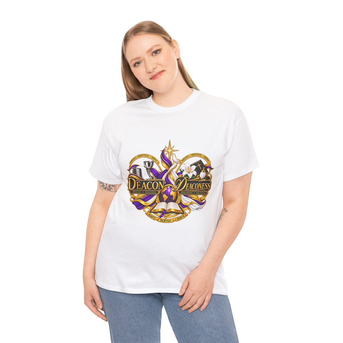 Deacon & Deaconess Heart Logo T-Shirt — Church Ministry Tee (Purple & Gold)
