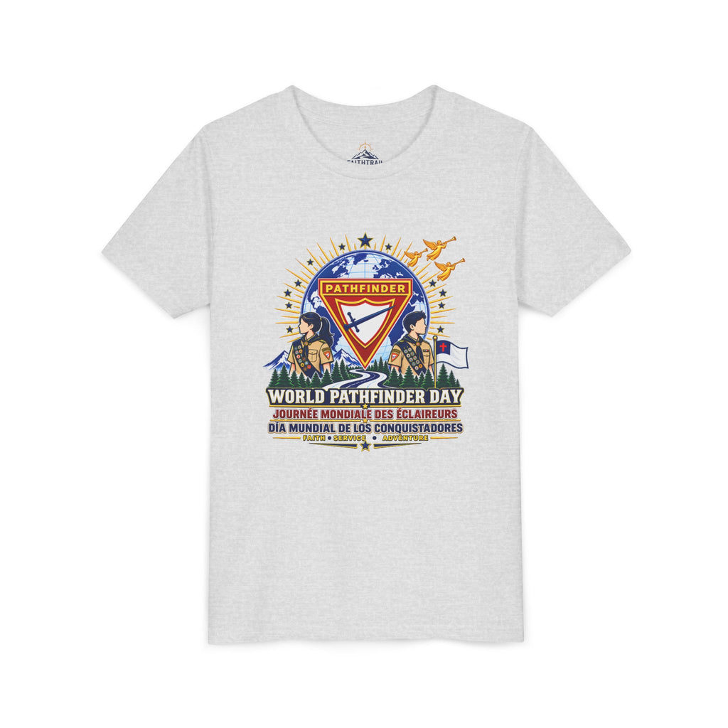 Youth Tee — World Pathfinder Day Badge Graphic (Trilingual)