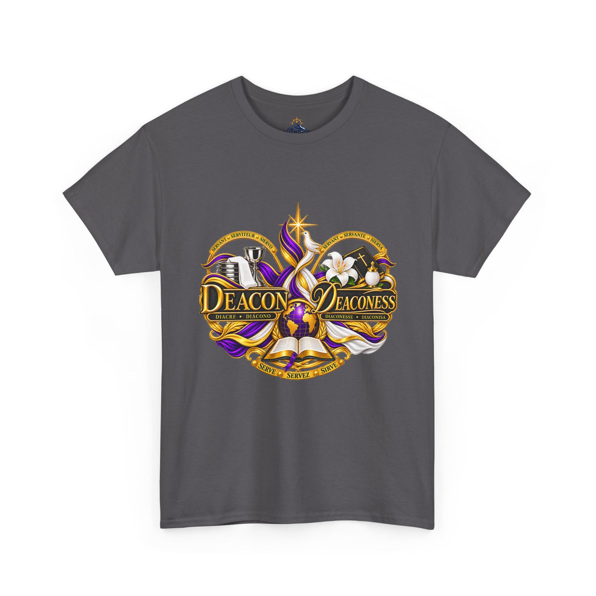 Deacon & Deaconess Heart Logo T-Shirt — Church Ministry Tee (Purple & Gold)