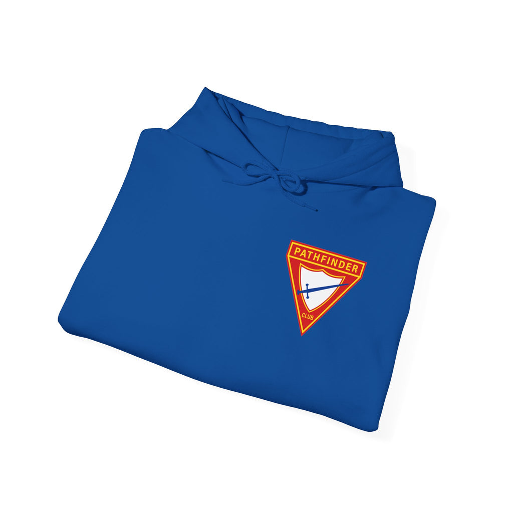Pathfinder Club Hoodie — Vintage Triangle Patch Logo Hooded Sweatshirt