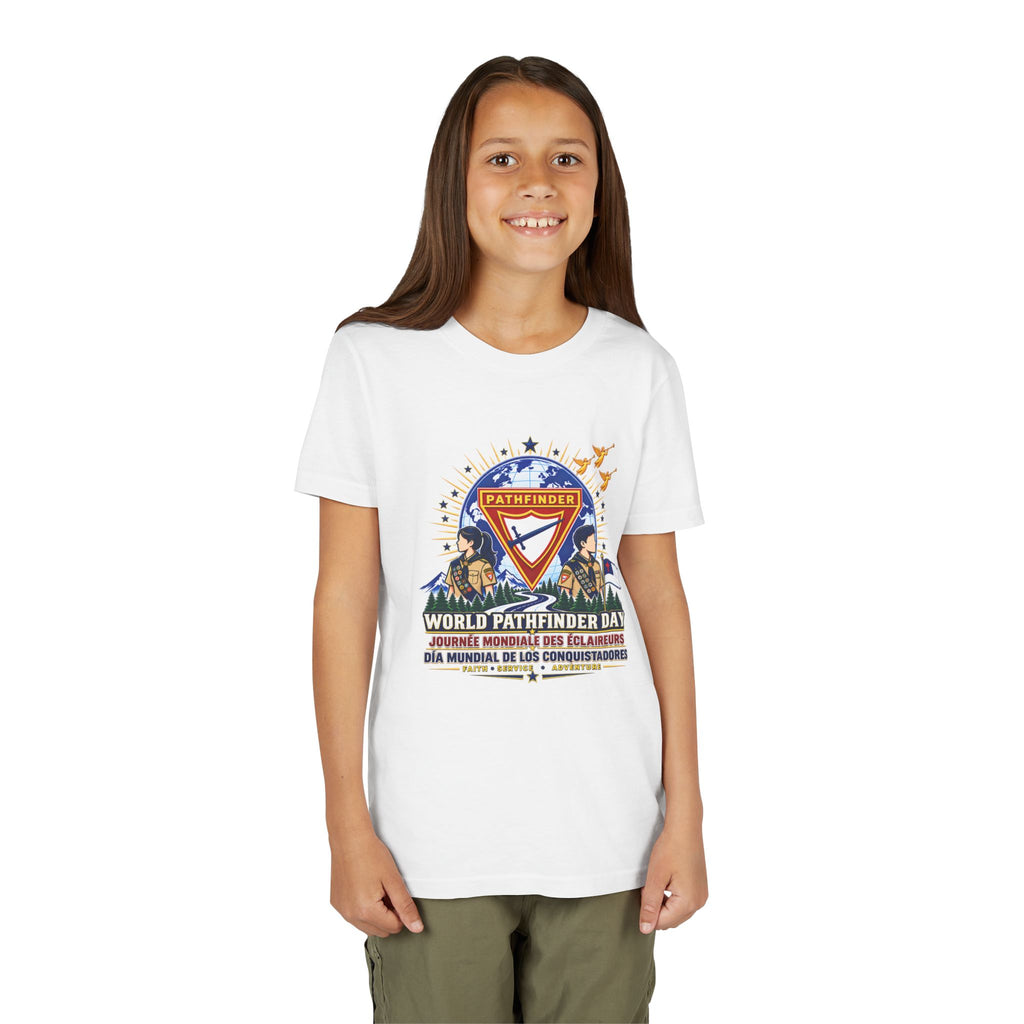 Youth Tee — World Pathfinder Day Badge Graphic (Trilingual)