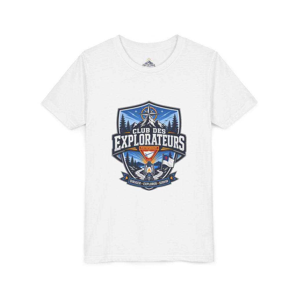 Explorateurs T-shirt pour les jeunes | Compas de camping, feu de camp, pins