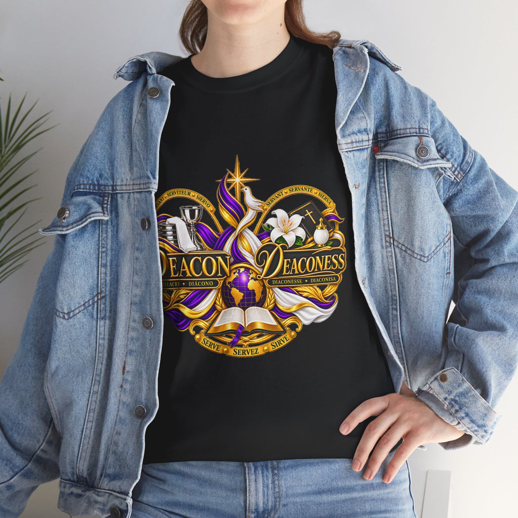 Deacon & Deaconess Heart Logo T-Shirt — Church Ministry Tee (Purple & Gold)