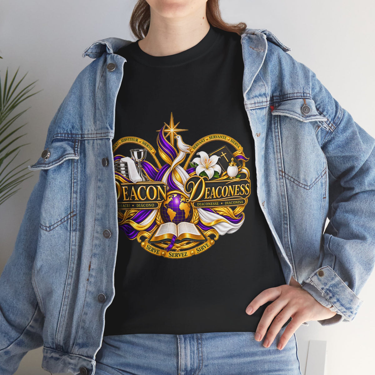 Deacon & Deaconess Heart Logo T-Shirt — Church Ministry Tee (Purple & Gold)