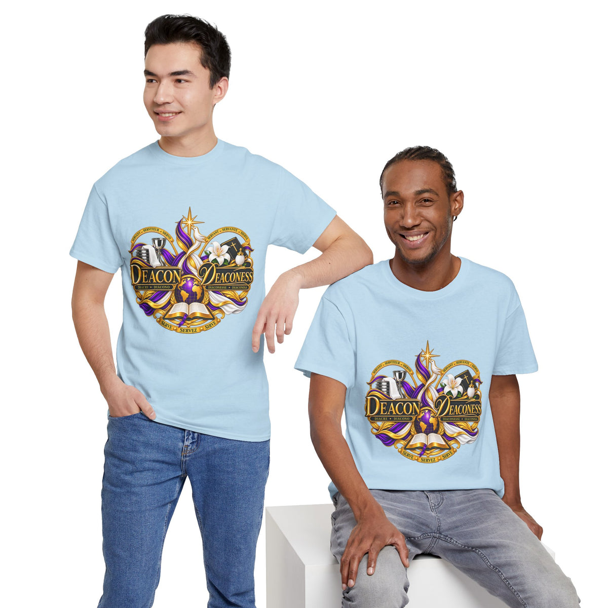 Deacon & Deaconess Heart Logo T-Shirt — Church Ministry Tee (Purple & Gold)