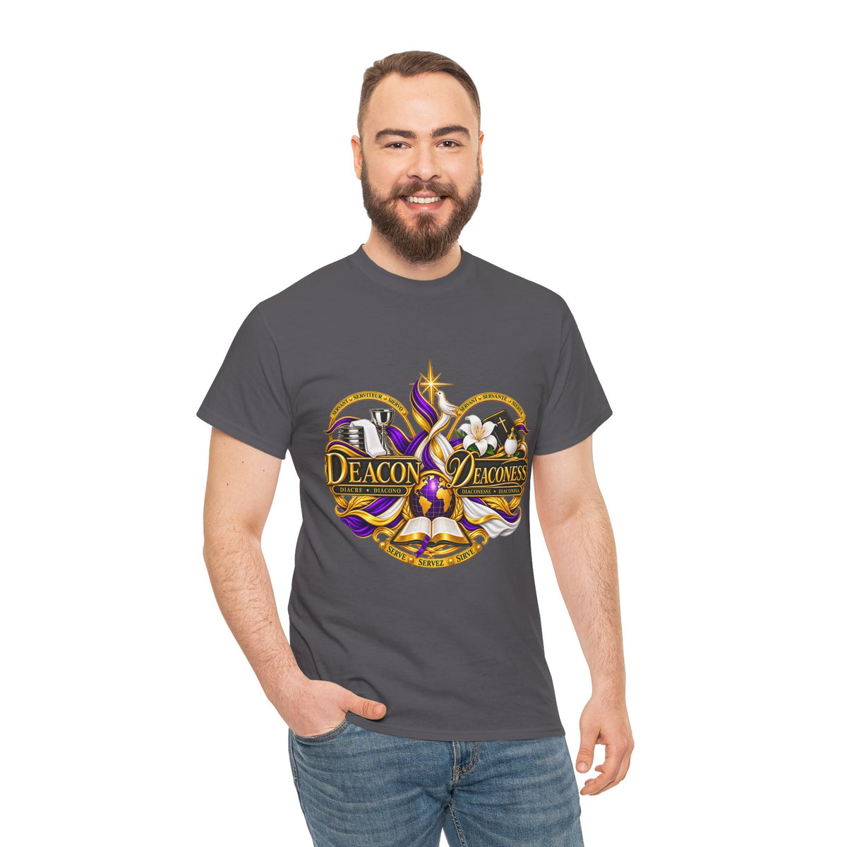 Deacon & Deaconess Heart Logo T-Shirt — Church Ministry Tee (Purple & Gold)