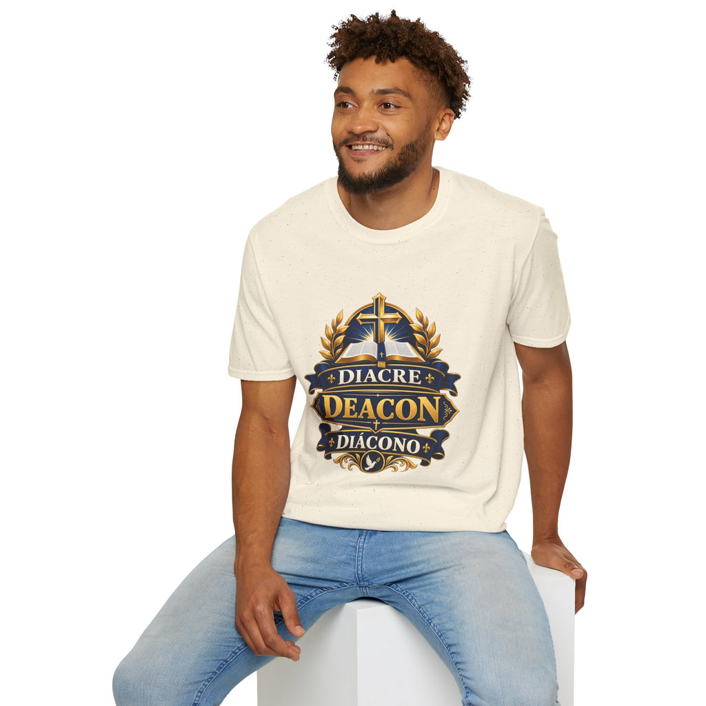 Deacon Faith T-Shirt — 'Diacre' Church Cross & Bible Emblem