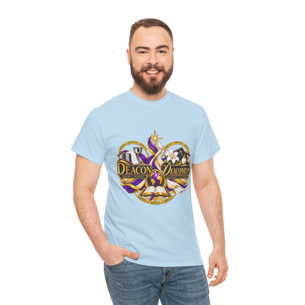 Deacon & Deaconess Heart Logo T-Shirt — Church Ministry Tee (Purple & Gold)